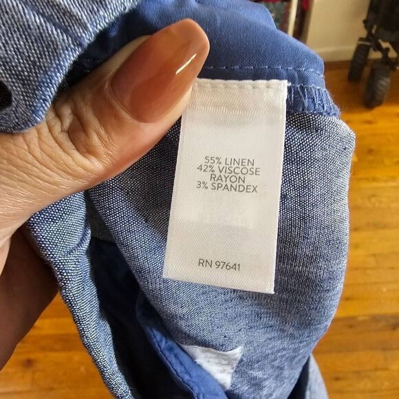 J. Jill Women Pants XL Blue Linen Stretch Wide Leg Drawstring Beach Crop - Picture 8 of 8